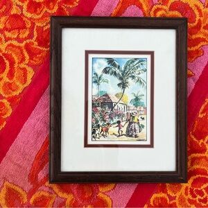 Vintage G. Gobinet Watercolor Art Tropical Caribbean French 90s Signed